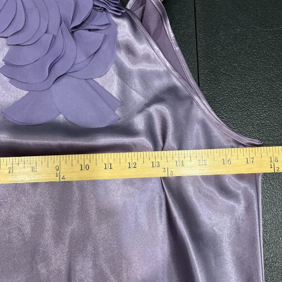 Iz Byer California Y2K Satin Top Womens Size L Purple Halter Neck Chiffon Ruffle - Picture 5 of 8